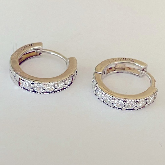 Lia Sophia Silver Sterling 925 Cubic Zirconia mini hoop huggie earrings - Picture 3 of 8